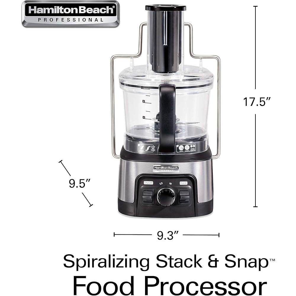 Hamilton Beach Professional Stack & Snap Food Processor & Veggie Spiralizer for Slicing, Shredding and Kneading, Extra-Large 3