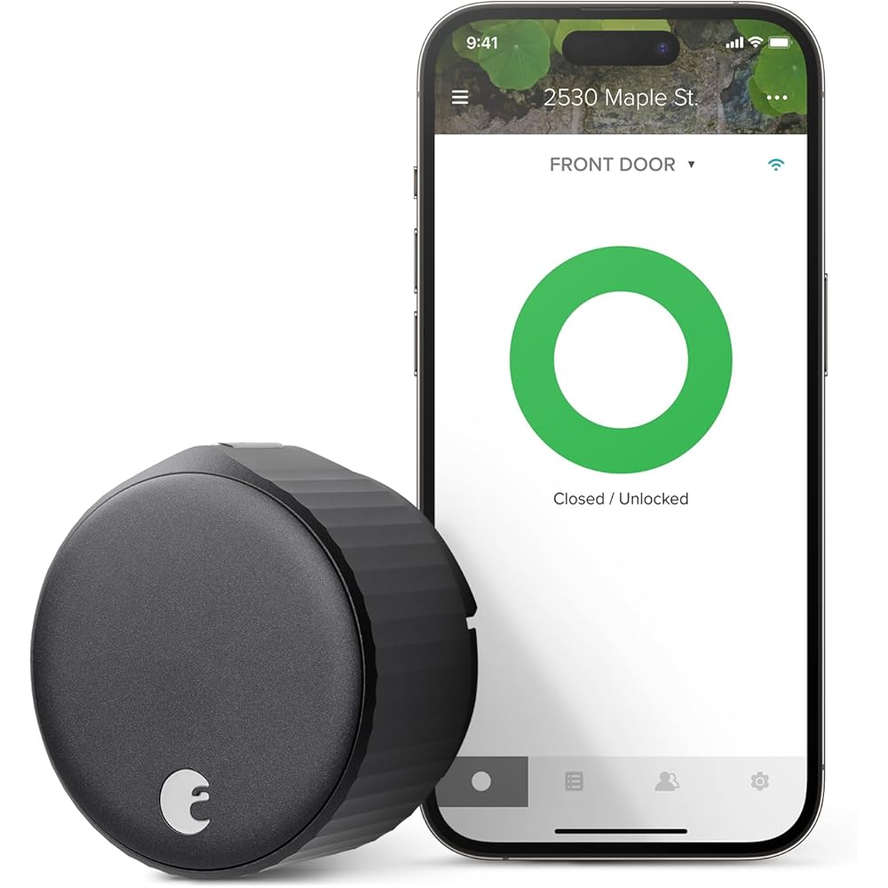 August Home, Matte Black Wi-Fi Connected Smart Keyless Entry Door Lock (4th Generation), Electronic Door Lock Fits Your Existing Deadbolt in Minutes, AUG-SL05-M01-G01 -