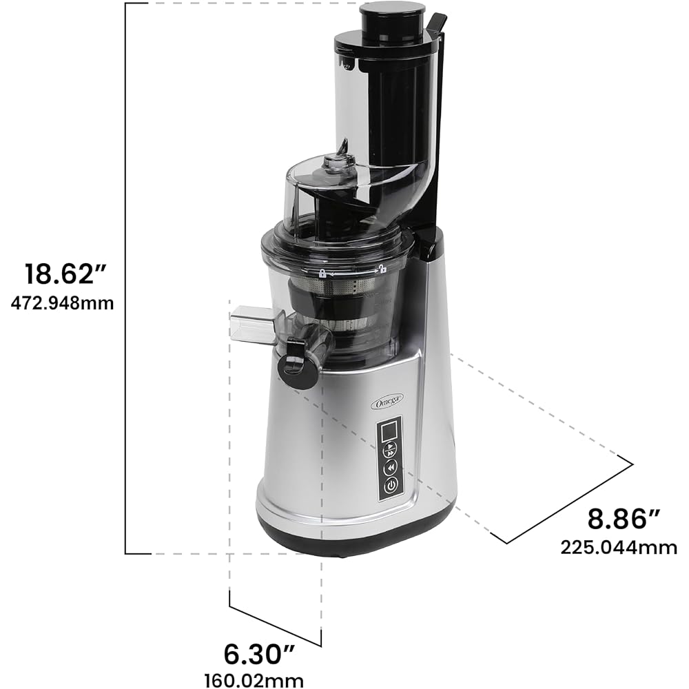 Omega Wide Mouth Juicer Compact Vertical Cold Press Vegetable and Fruit Juice Extractor with 3-Inch Hopper 2-Speed Slow Juicing with Space Saving Design, 120-Watts, Black: Home & Kitchen