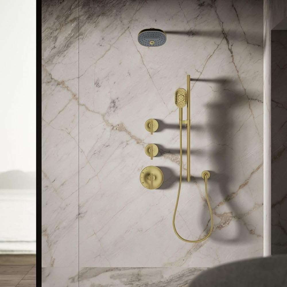 KOHLER 26290-2MB Statement Three-Function SHOWERHEAD, Maximum Spray Performance with Mode Selector Buttons, Vibrant Brushed Moderne Brass, 2.5 GPM -