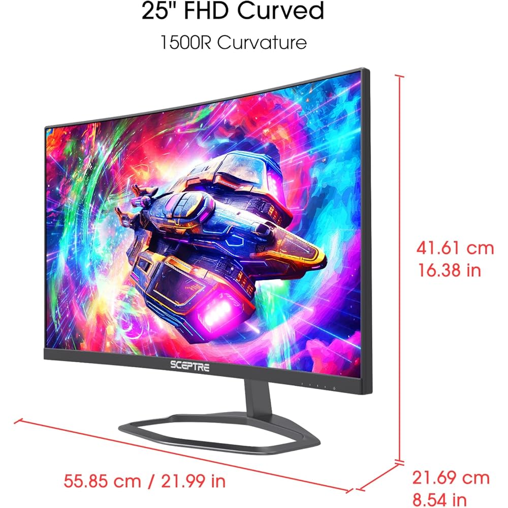 Sceptre Curved 24.5-inch Gaming Monitor up to 240Hz 1080p R1500 1ms DisplayPort x2 HDMI x2 Blue Light Shift Build-in Speakers, Machine Black 2023 (C255B-FWT240) : Electronics