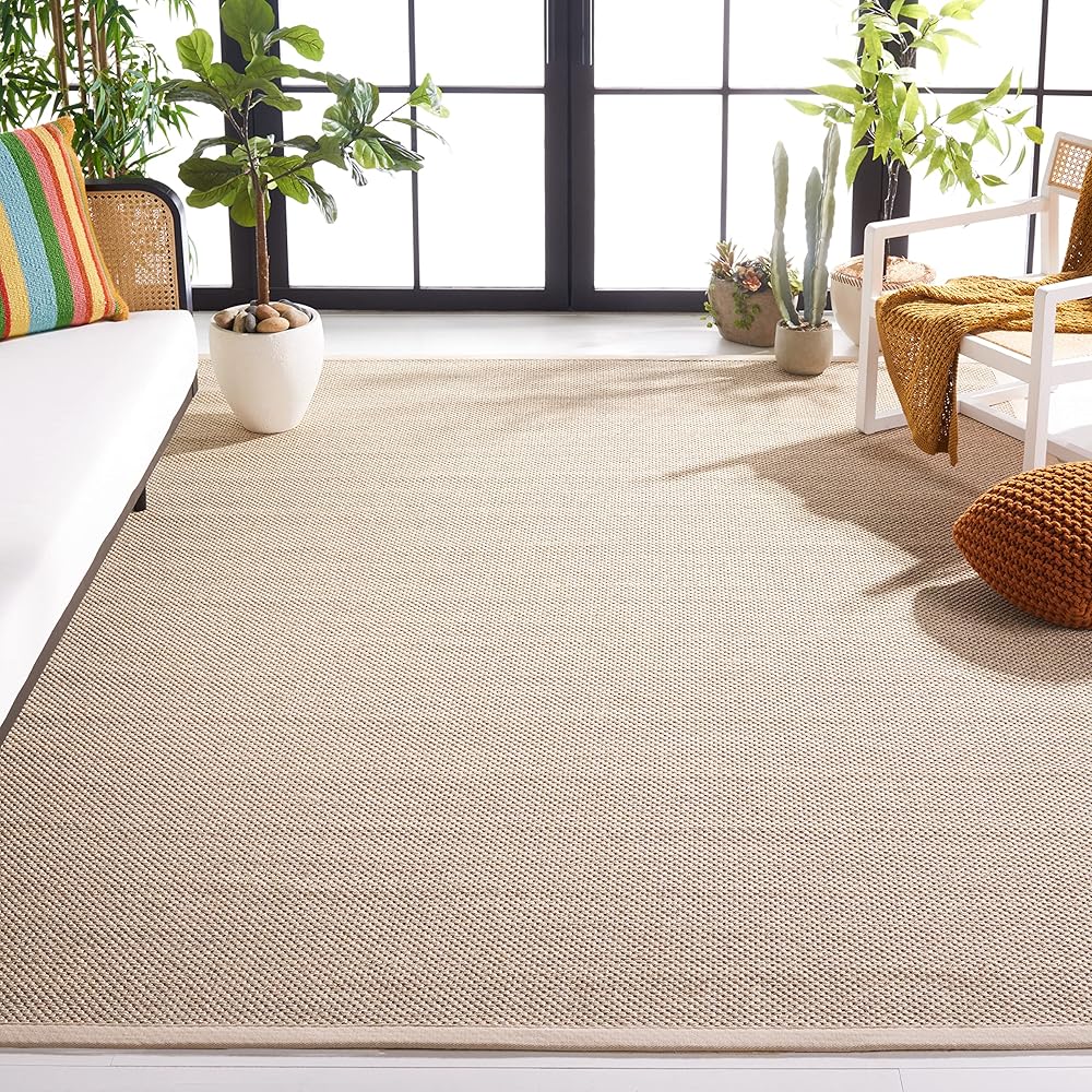 SAFAVIEH Natural Fiber Collection Area Rug - 8' x 10', Marble & Beige, Border Sisal Design, Easy Care, Ideal for High Traffic Areas in Living Room, Bedroom (NF143C) : Home & Kitchen