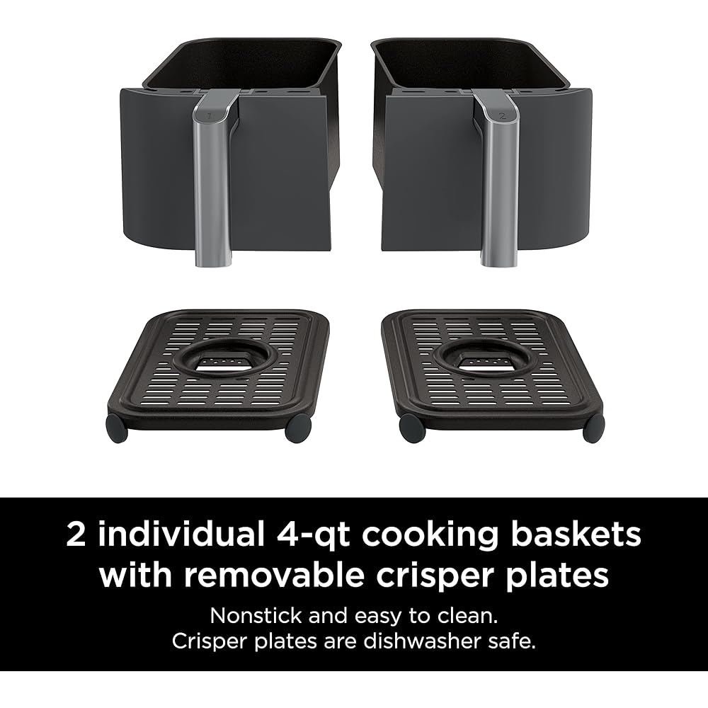 Ninja DZ201 Foodi 8 Quart 6-in-1 DualZone 2-Basket Air Fryer with 2 Independent Frying Baskets, Match Cook & Smart Finish to Roast, Broil, Dehydrate & More for Quick, Easy Meals, Grey : Home & Kitchen