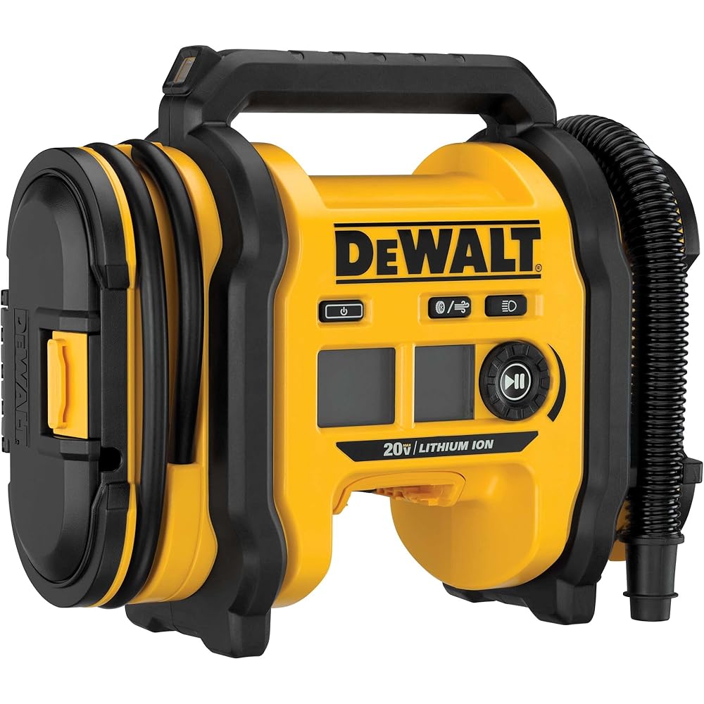 DEWALT Tire Inflator Portable Air Compressor 20V MAX, Air Pump with Automatic Shut Off, LED Light, Tool Only (DCC020IB) : Tools & Home Improvement