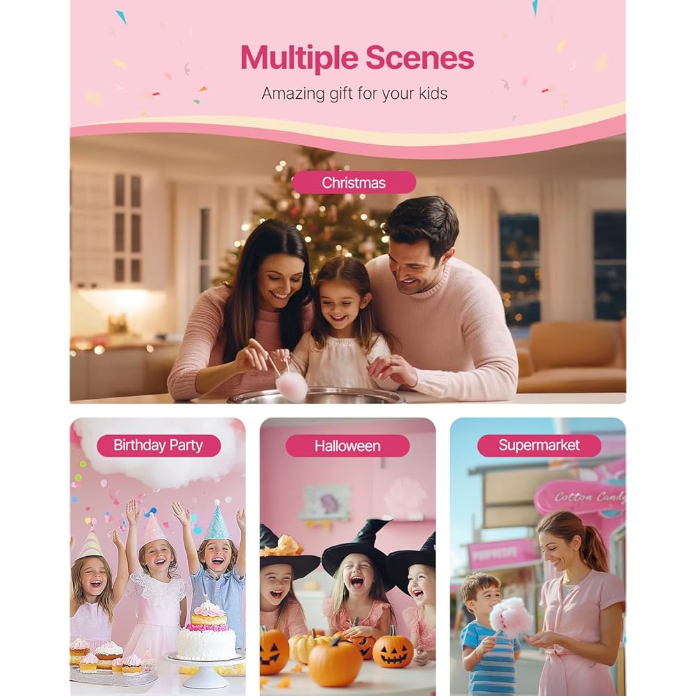 VEVOR Electric Cotton Candy Machine, 1000W Commercial Floss Maker w/Stainless Steel Bowl, Sugar Scoop and Drawer, Perfect for Home, Carnival, Kids Birthday, Family Party, Pink : Everything Else