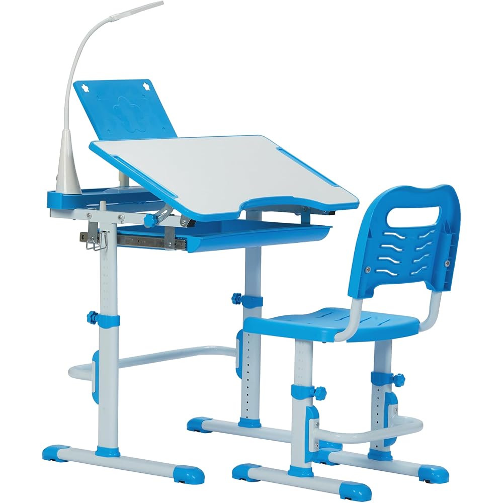 Real Relax Kids Desk and Chair Set, Kids Interactive Workstation, Blue : Everything Else