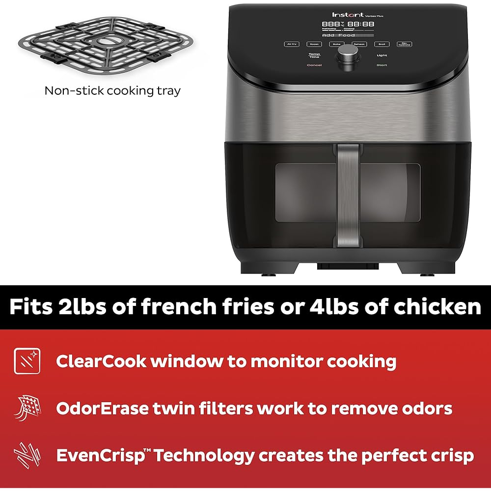 Instant Pot Vortex Plus 6QT Air Fryer with Odor Erase Technology,6-in-1 Functions that Crisps,Roasts, Broils,Dehydrates, Bakes & Reheats, 100+In-App Recipes, from the Makers of Instant Pot,1700W,Black : Home & Kitchen