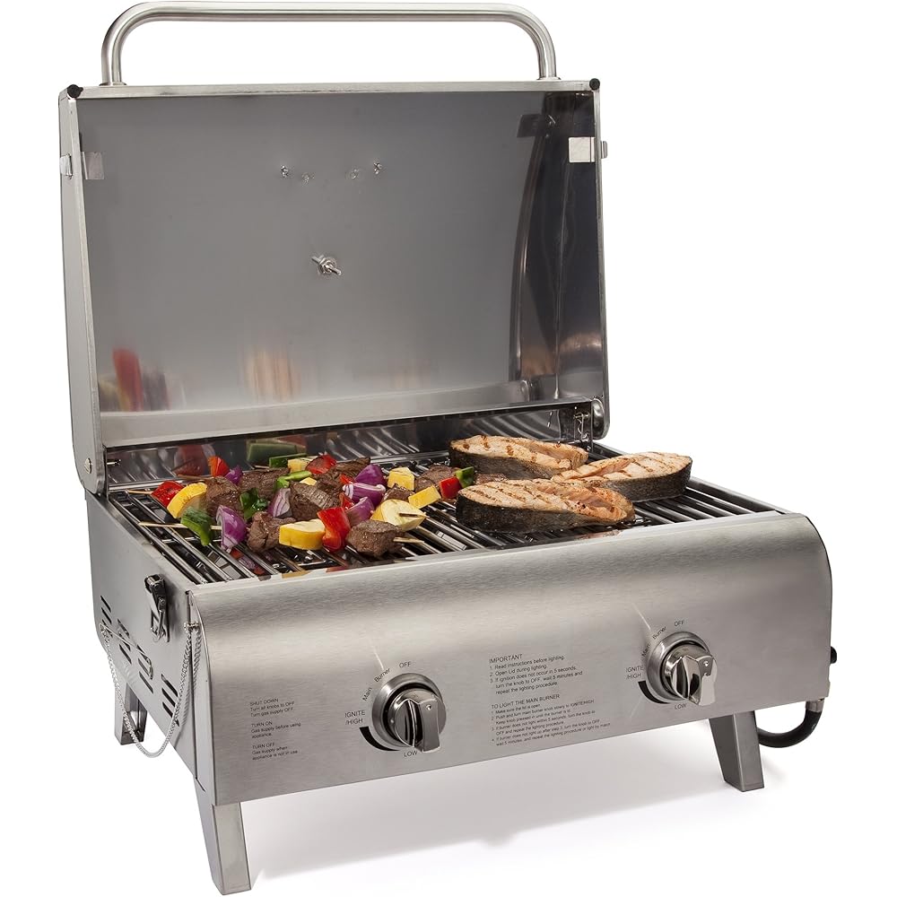 Cuisinart Chef's Style Tabletop Portable Propane Gas Grill, 20,000 BTU Stainless Steel 2-Burner Outdoor BBQ Grill for Camping, Tailgates, BBQ, Hassle-Free Setup : Patio, Lawn & Garden