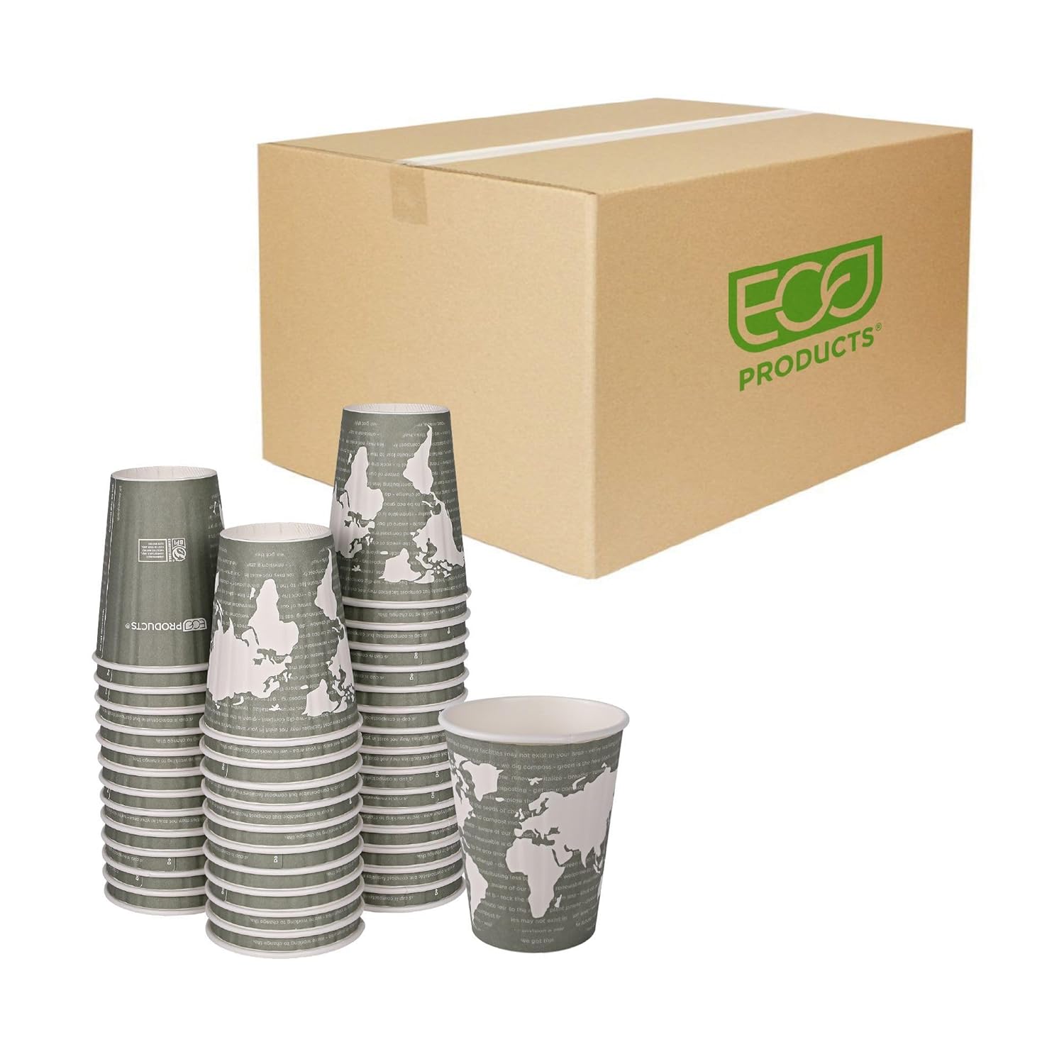 ECO PRODUCTS Compostable Disposable Insulated World Art 12oz Coffee Cups, Case of 600, Renewable Double-wall Hot Paper Cup, Plant Based PLA Lining, No Sleeves Needed, Color Coded : Health & Household