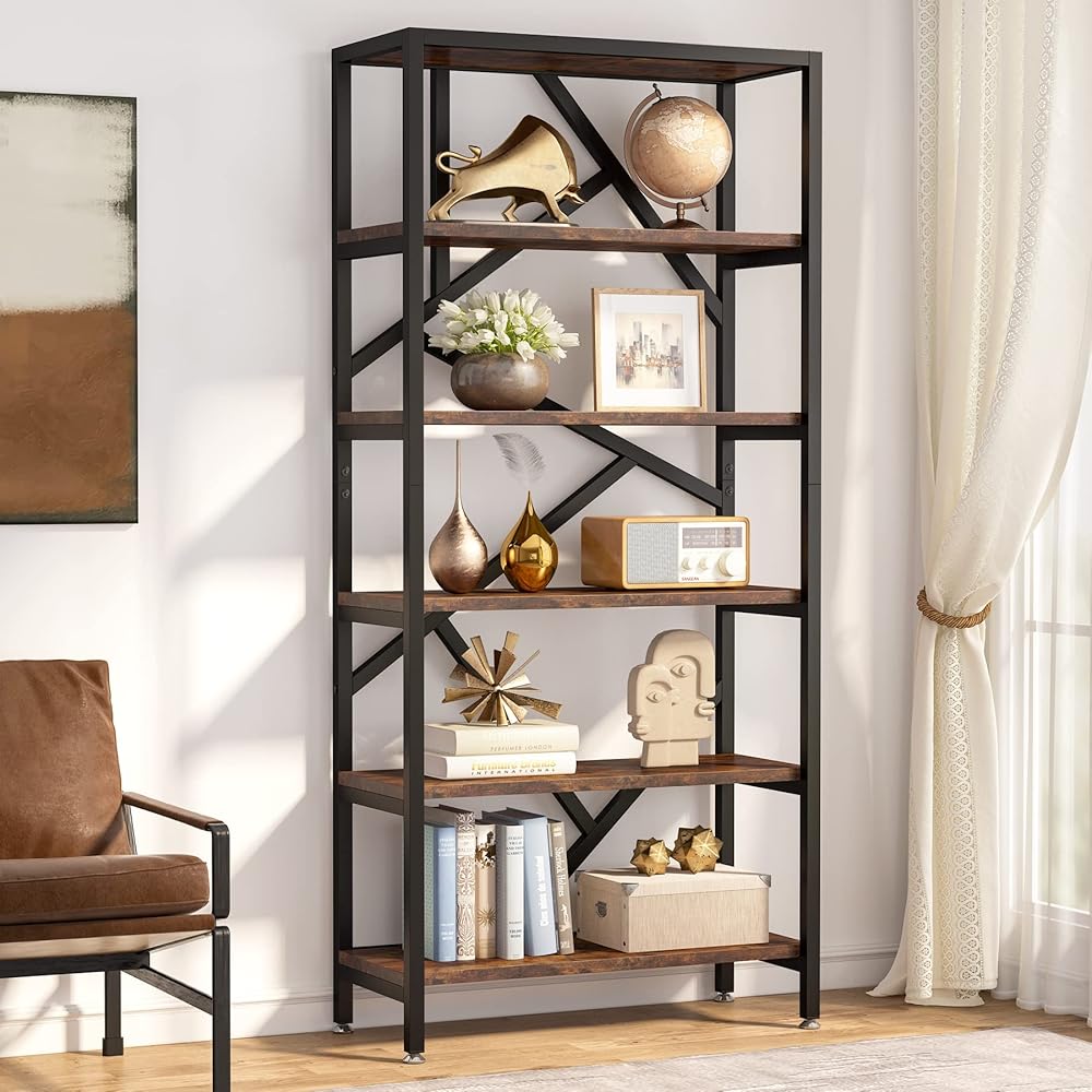 Tribesigns 71 Inch Industrial Bookshelf, 6 Shelf Etagere Bookcase, Free Standing Open Book Shelves Storage Display Shelf, Wood Shelving Units Organizer Rack for Bedroom Home Office Living Room : Home & Kitchen