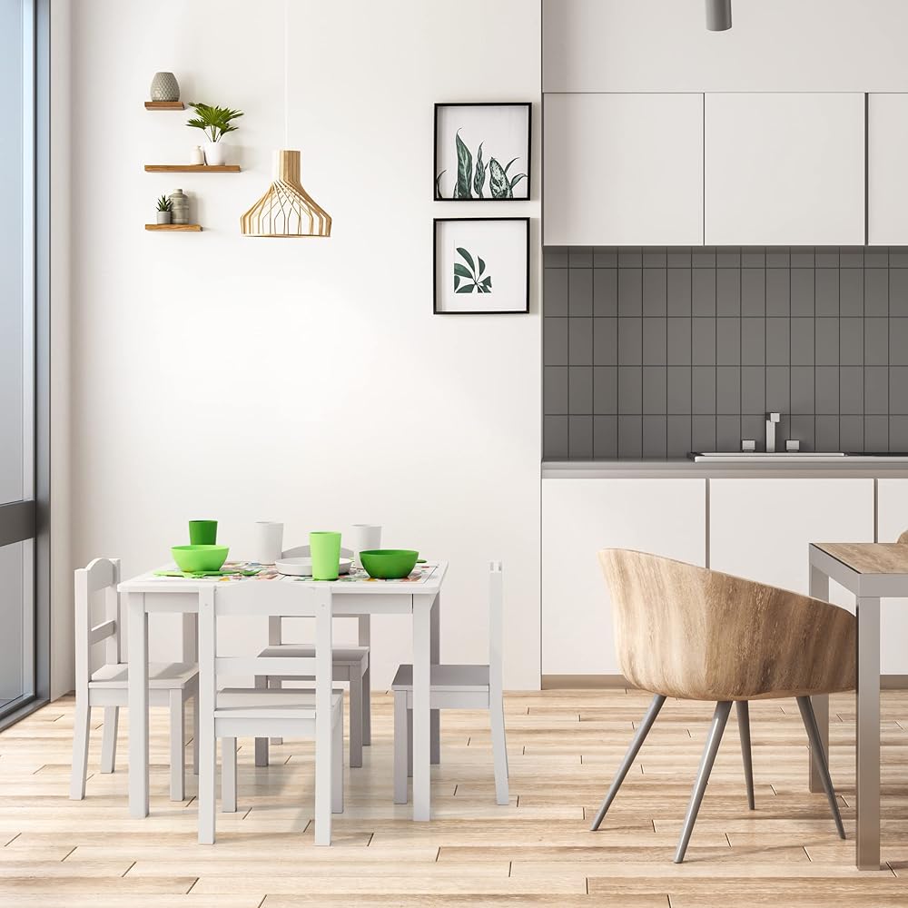 Humble Crew Kids Wooden Table and 4 Chairs Set, White - Kids Table and Chair Set for Toddlers and Children for Arts, Crafts, and Snack Time - Sturdy, Durable Toddler Activity Table : Home & Kitchen