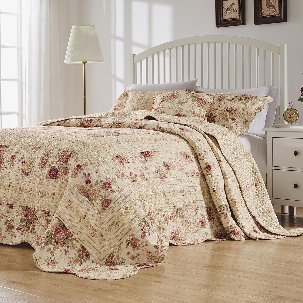 Greenland Home Antique Rose 100% Cotton Heirloom-Quality Bedspread Set, 3-Piece Queen, Ecru : Home & Kitchen