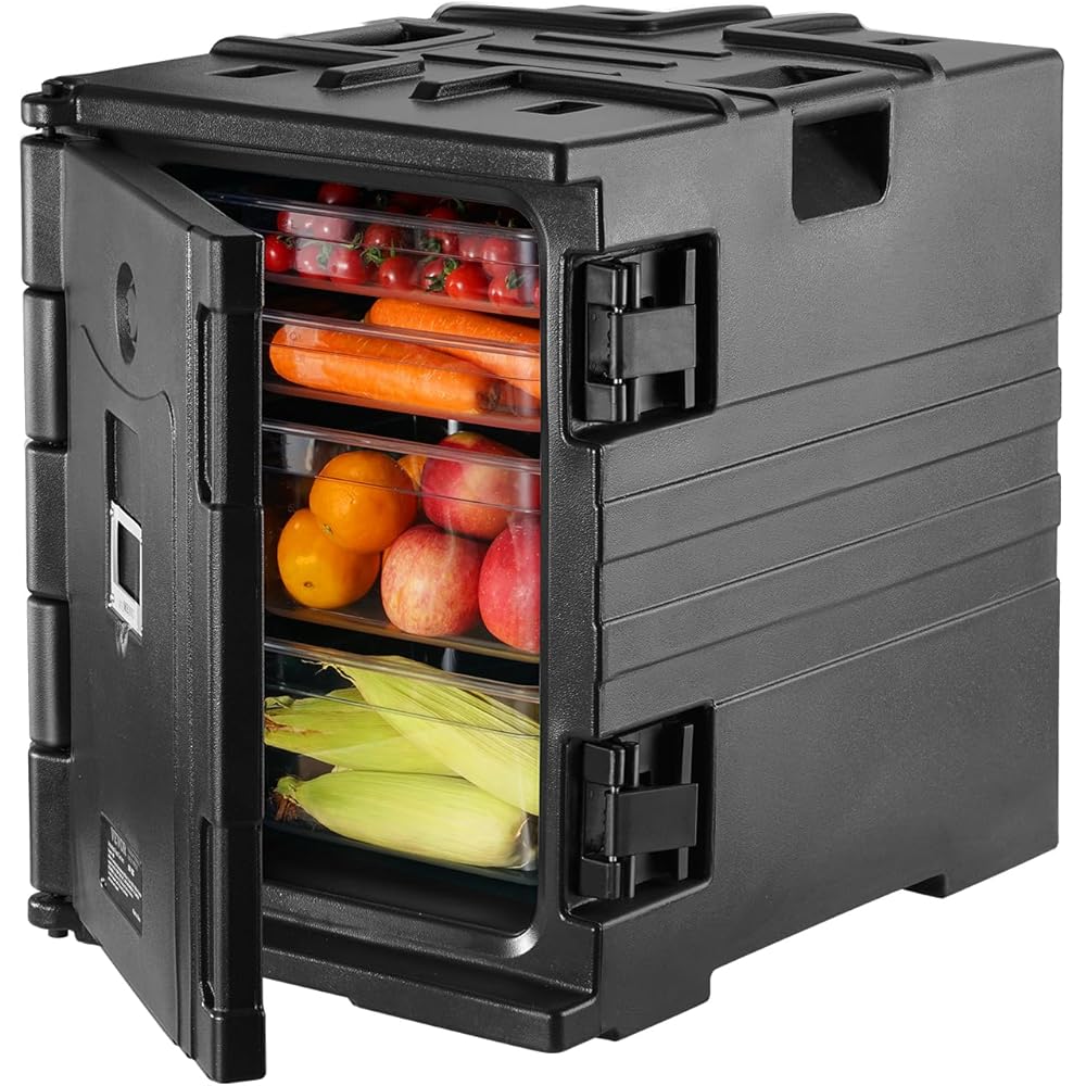 VEVOR Insulated Food Pan Carrier, 95 Qt Hot Box for Catering, LLDPE Food Box Carrier w/Double Buckles, Front Loading Food Warmer w/Handles, Stackable End Loader for Restaurant, Canteen, etc. Black : Industrial & Scientific