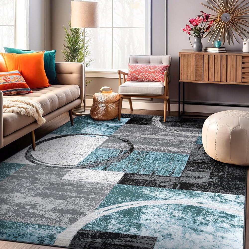 Rugshop Contemporary Abstract Circle Design Soft Area Rug 7'10