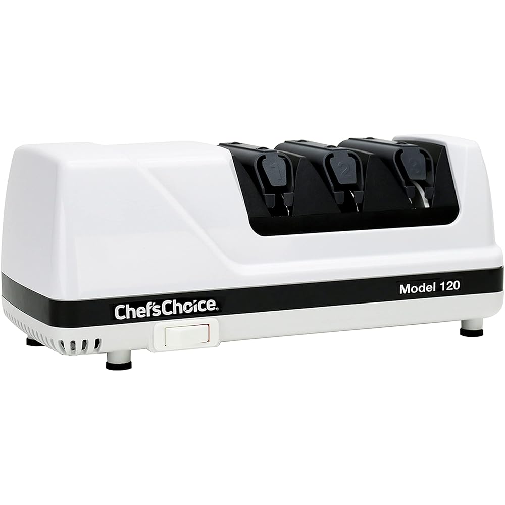 Chef’sChoice Professional Electric Knife Sharpeners With 100-Percent Diamond Abrasives And Precision Angle Guides For 20-Degree Straight-Edge and Serrated Knives, 3-Stage, White: Electric Knife Sharpener: Home & Kitchen
