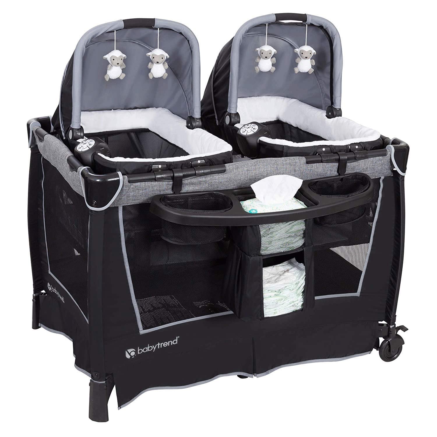 : Baby Trend Retreat Nursery Center with Two Removable Rock A Bye Bassinets, Changing Table, Organizer, and Music Center with Nightlight, Quarry : Baby