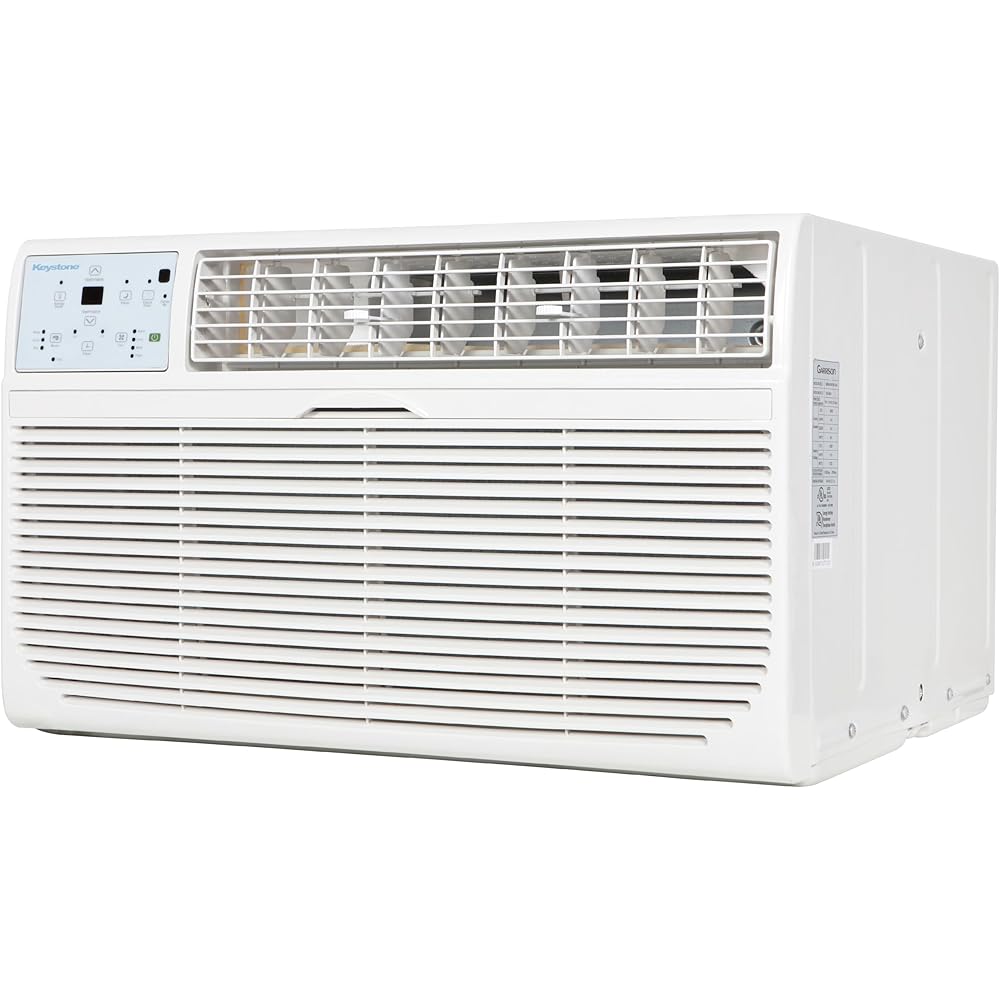 Keystone 14,000 BTU Wall Mounted Air Conditioner with Supplemental Heat and Dehumidifier Function, 230V, Wall AC for Living Room and Large Rooms up to 700 Sq.Ft., Quiet, High Efficiency AC with Remote