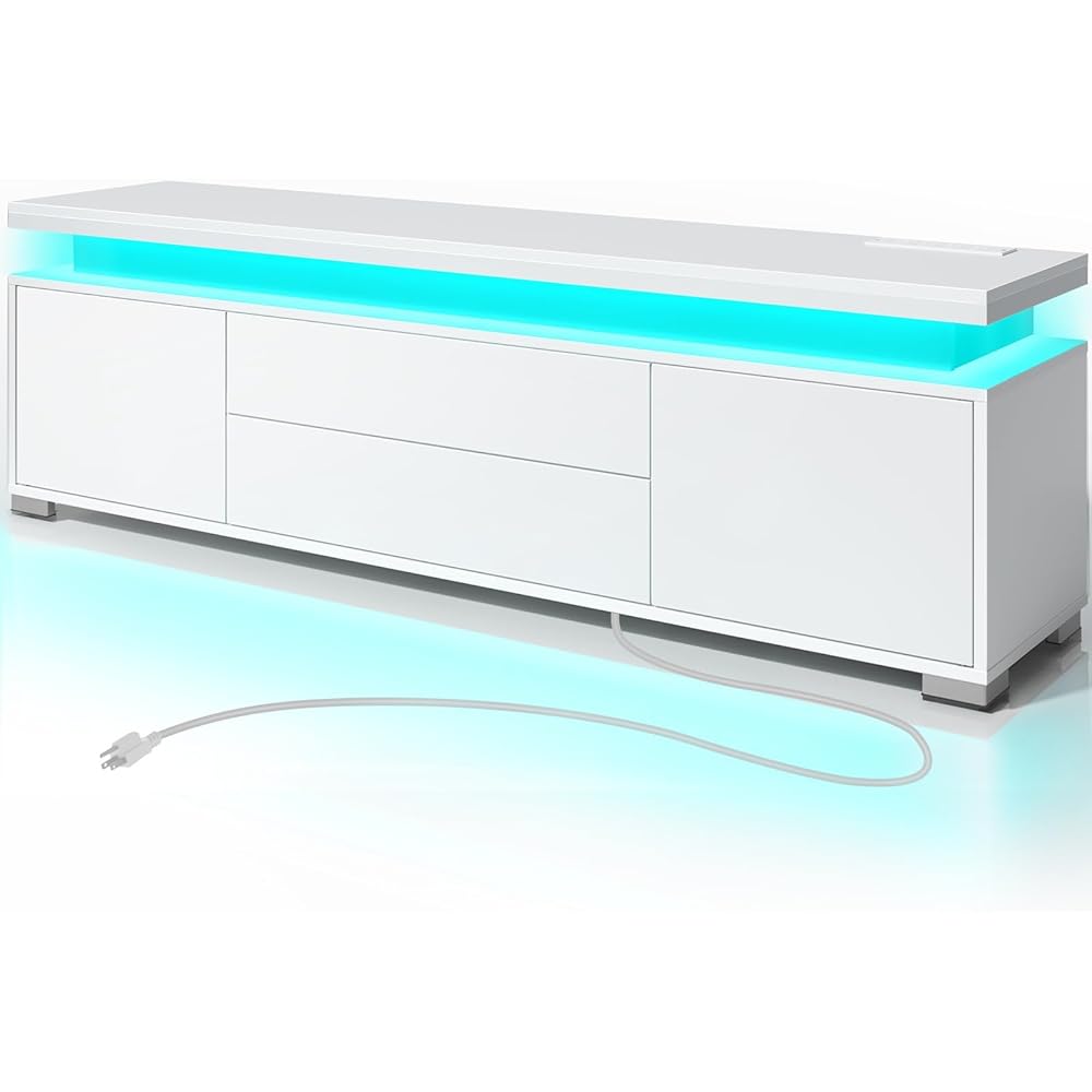 Rolanstar TV Stand with LED Lights & Power Outlet, Modern Entertainment Center for 32/43/50/55/65 Inchs TVs, Table, Universal Gaming Media Stand Storage Cabinet and Large Storage, White : Home & Kitchen