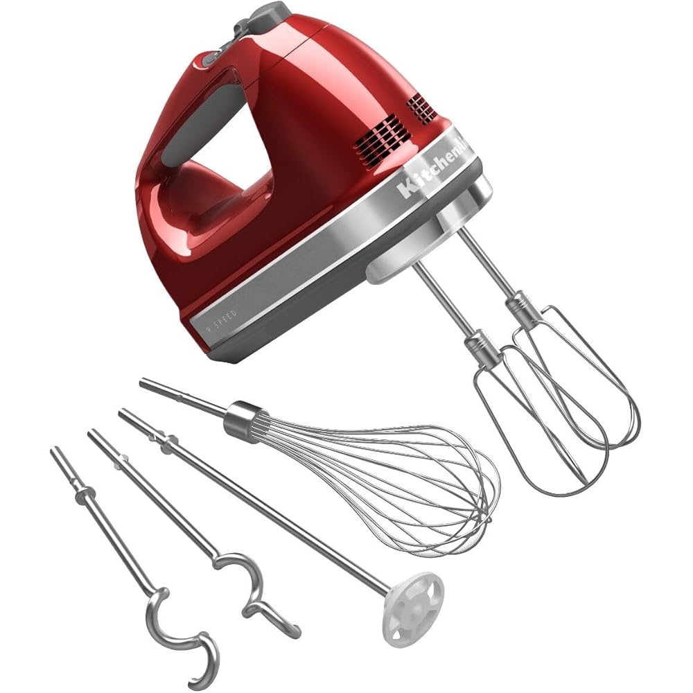 KitchenAid 9-Speed Digital Hand Mixer with Turbo Beater II Accessories and Pro Whisk - Candy Apple Red: Home & Kitchen