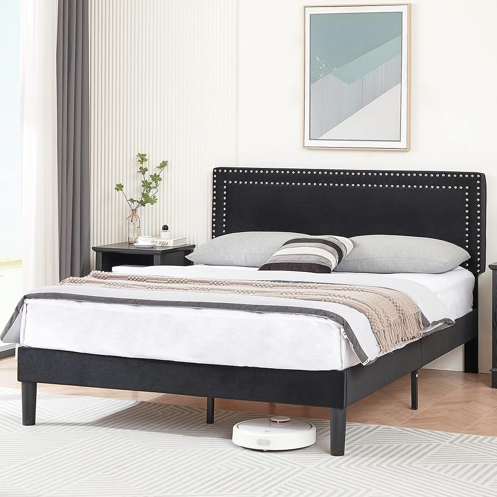 VECELO Full Size Platform Bed Frame with Adjustable Upholstered Headboard, Modern Mattress Foundation,Strong Wood Slat Support, No Box Spring Needed, Easy Assembly : Home & Kitchen
