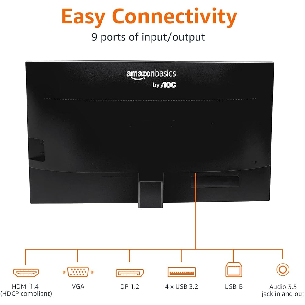 Amazon Basics IPS Monitor 75 Hz Powered with AOC Technology FHD 1080P HDMI, Display Port and VGA Input VESA Compatible Built-in Speakers for Office and Home, 27 in, Black : Electronics