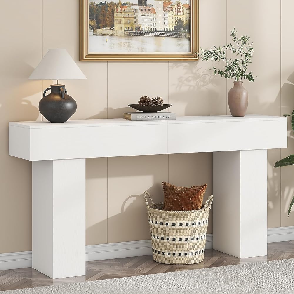 63 Inch Long Console Table for Entryway, Farmhouse Wood Rectangular Sofa Table Behind Couch Table, Narrow Entryway Table for Living Room, Entrance, Hallway, Foyer, Easy Assembly (Classic White) : Home & Kitchen