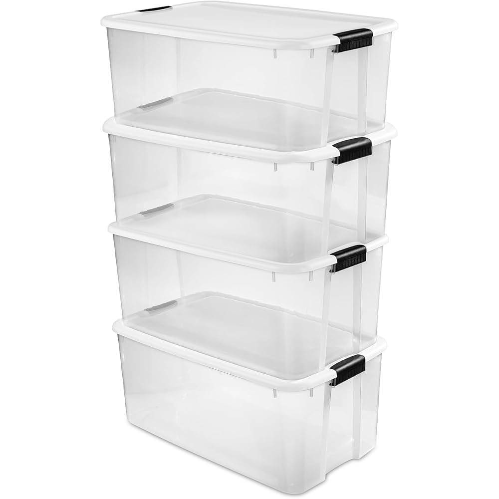 - Sterilite 4-Pack Ultra Latching Box, Storage Bins with Lids, Clear Plastic, 116 Quart - Heavy-Duty Organizing Containers for Closet, Bathroom, and Office - Lidded Home Storage Bins