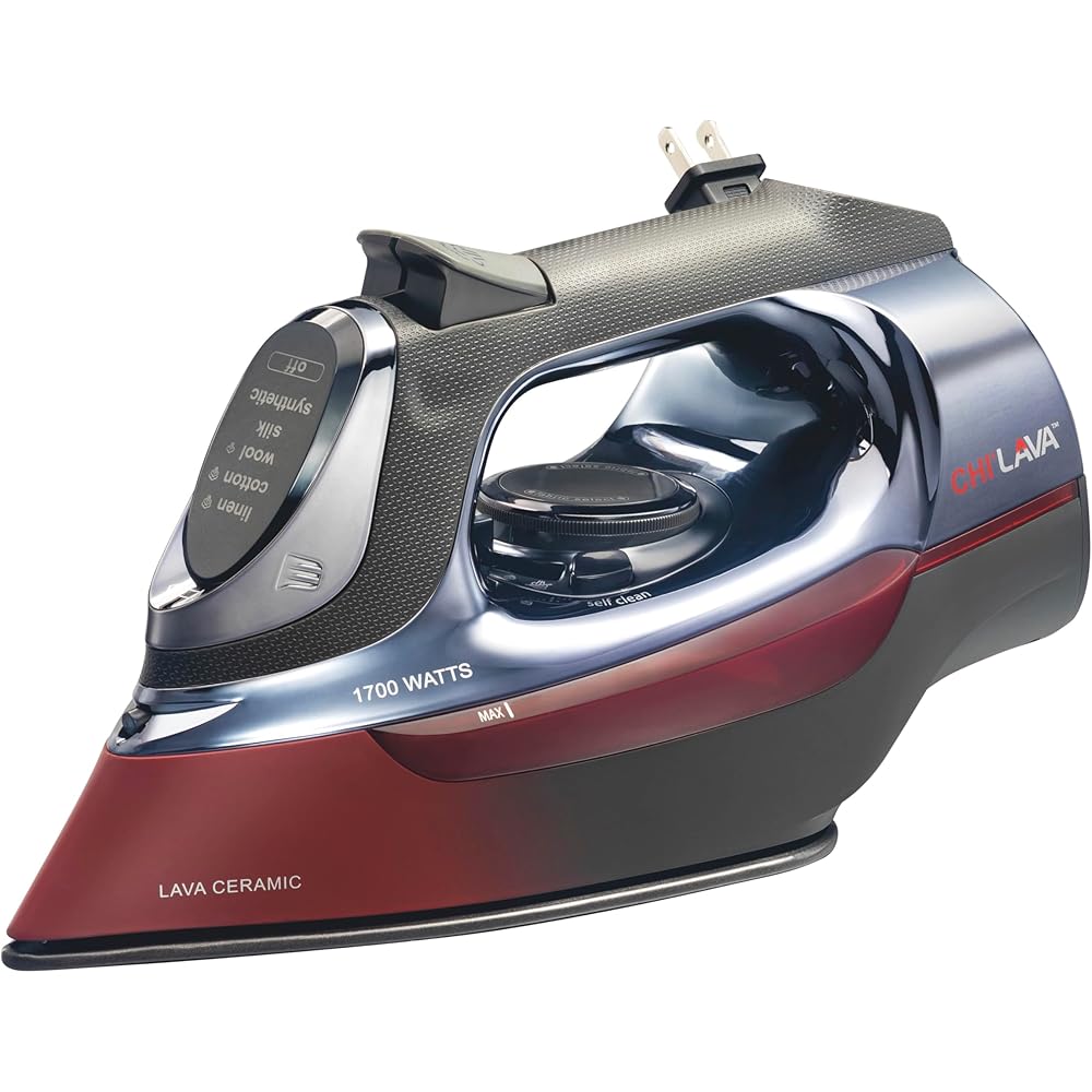 CHI Steam Iron for Clothes with 8’ Retractable Cord, 1700 Watts, 3-Way Auto Shutoff, 400+ Holes, Professional Grade, Temperature Control Dial, Lava Infused Ceramic Soleplate, Black (13113) : Home & Kitchen
