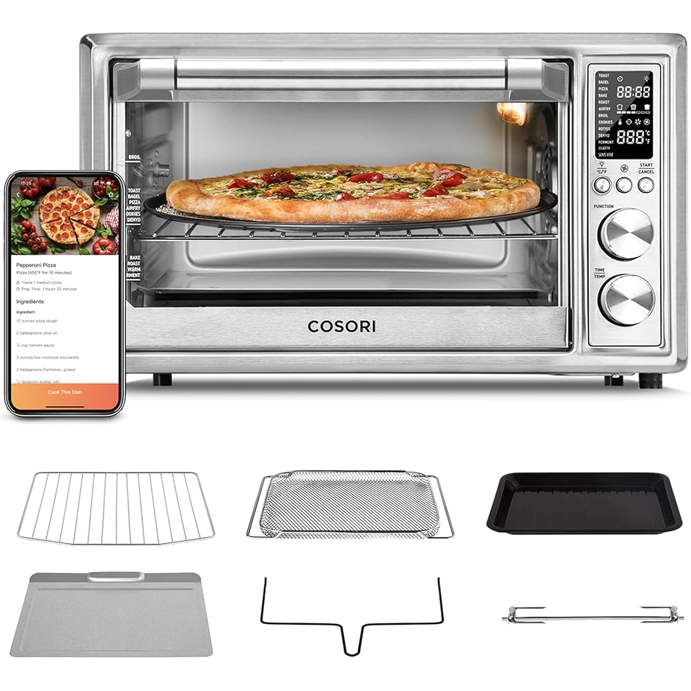 COSORI Air Fryer Toaster Oven Combo 13-in-1, 32Qt APP & Voice Control Convection Oven Countertop, Bake, Broil, Roast, Dehydrate, Sous Vide, 134 Recipes & 4 Accessories, Silver, Stainless Steel: Home & Kitchen