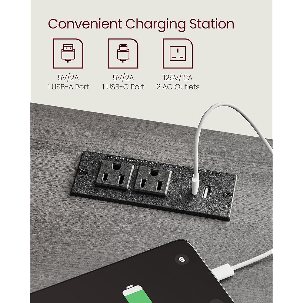 VASAGLE LIRY Collection - Farmhouse Nightstands with Charging Station, Set of 2 Bedside Tables, Side Tables with Drawer, Open Compartment, for Bedroom, Misty Gray ULET859G01 : Home & Kitchen