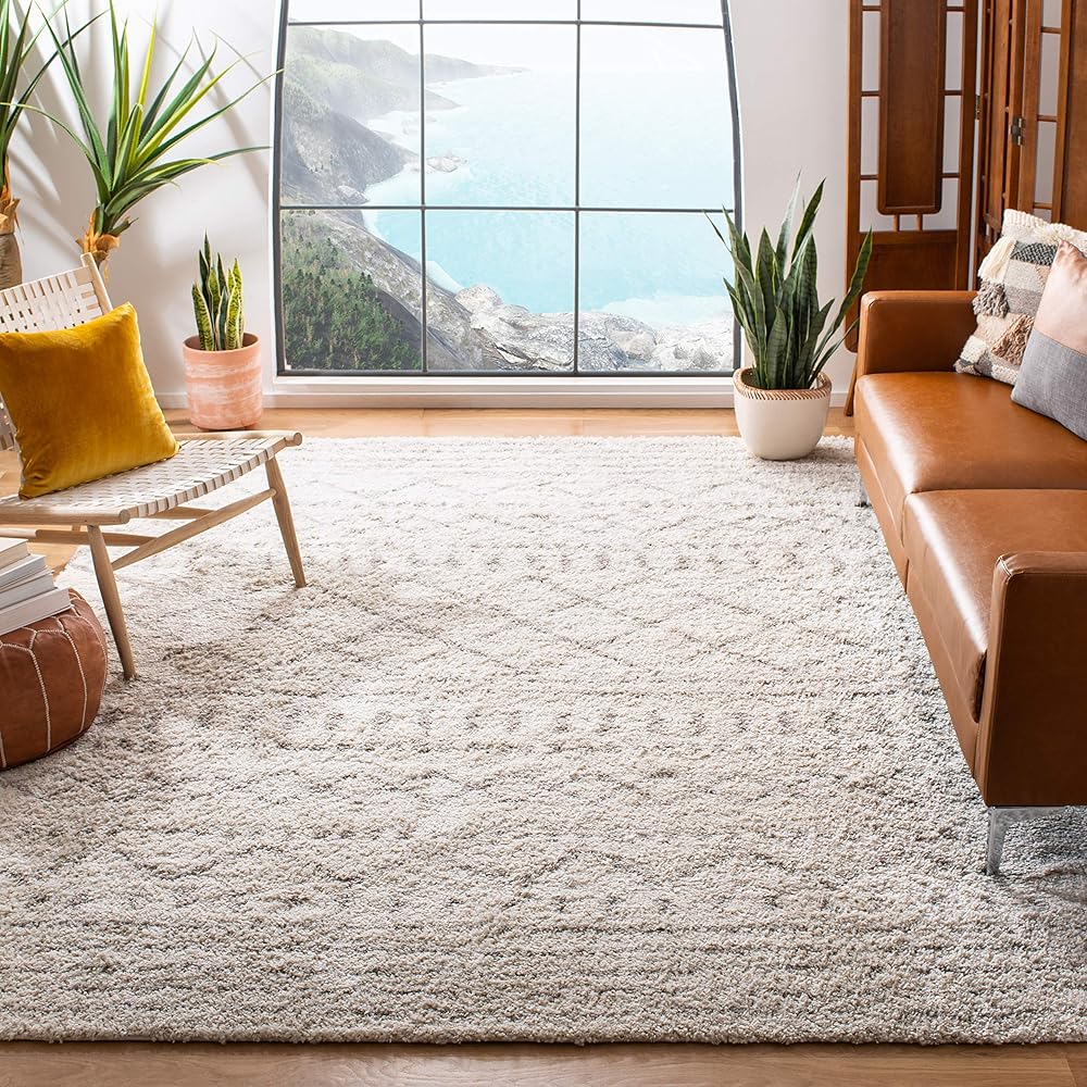 SAFAVIEH Area Rug 8x10 - Arizona Shag Collection - Large - Ivory & Beige, Moroccan Design, Non-Shedding & Easy Cleaning, Ultra Plush Thick Pile, Ideal for Living Room, Bedroom, Dining Space (ASG741A) : Home & Kitchen