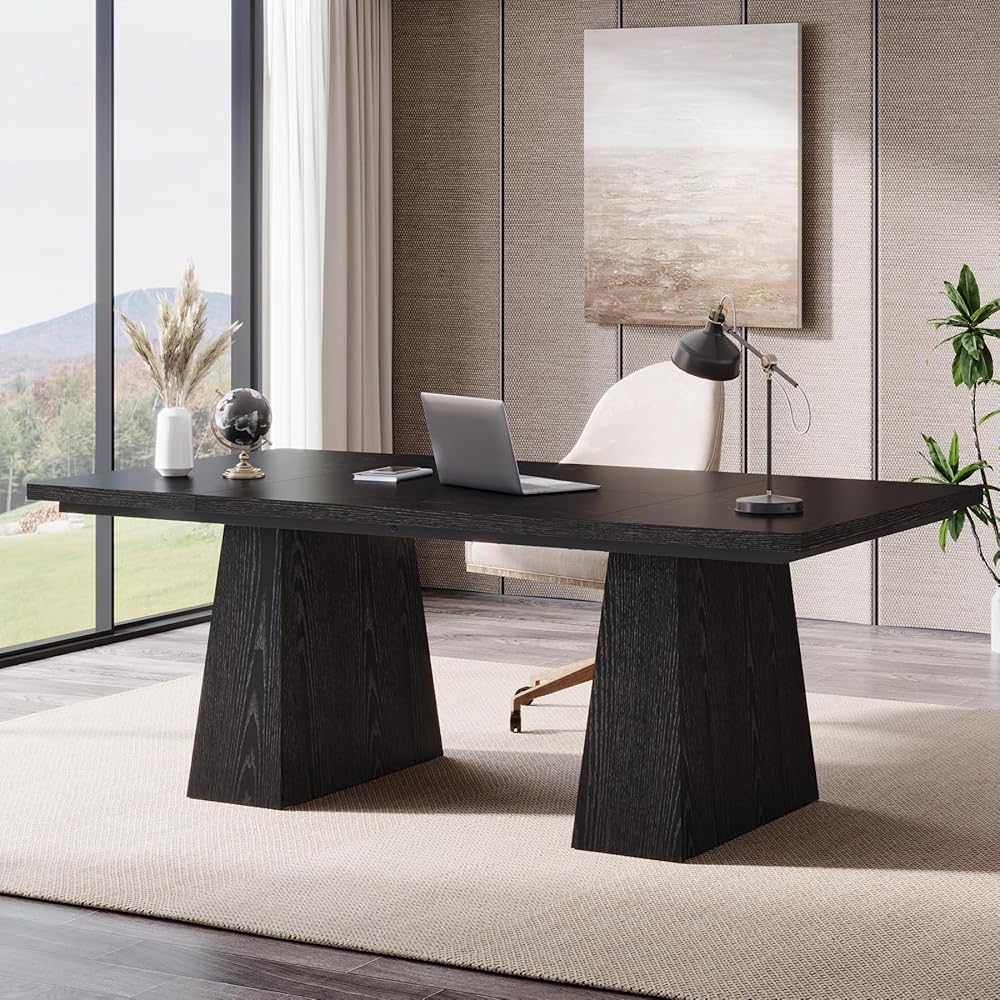 Tribesigns 63-Inch Executive Desk, Large Office Computer Desk with Double Pedestal, Modern Simple Workstations Writing Table Conference Table Business Furniture for Home Office, Black : Home & Kitchen