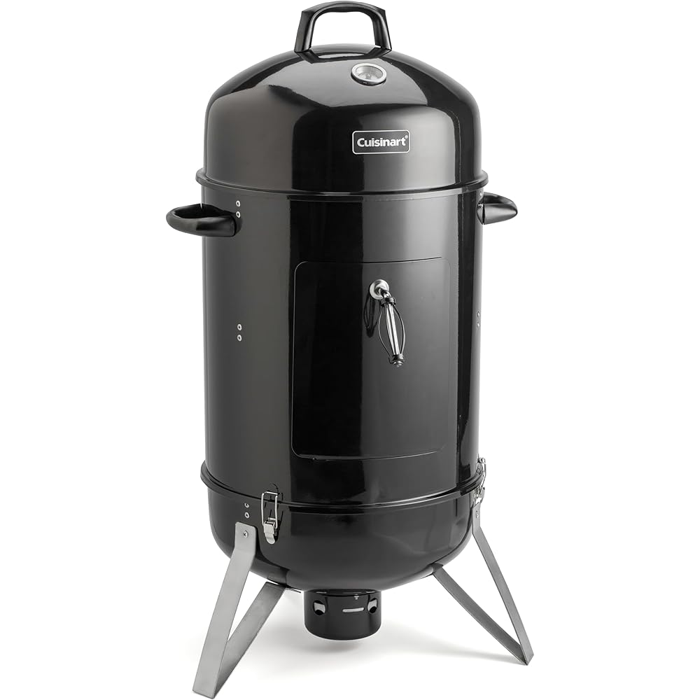 Cuisinart 18” Vertical Charcoal Smoker, Integrated Thermometer, Water Bowl and Dual Vents Perfect for Smoked Brisket, Chrome Plated Grates Smoker Grill for BBQ, Camping, Tailgates