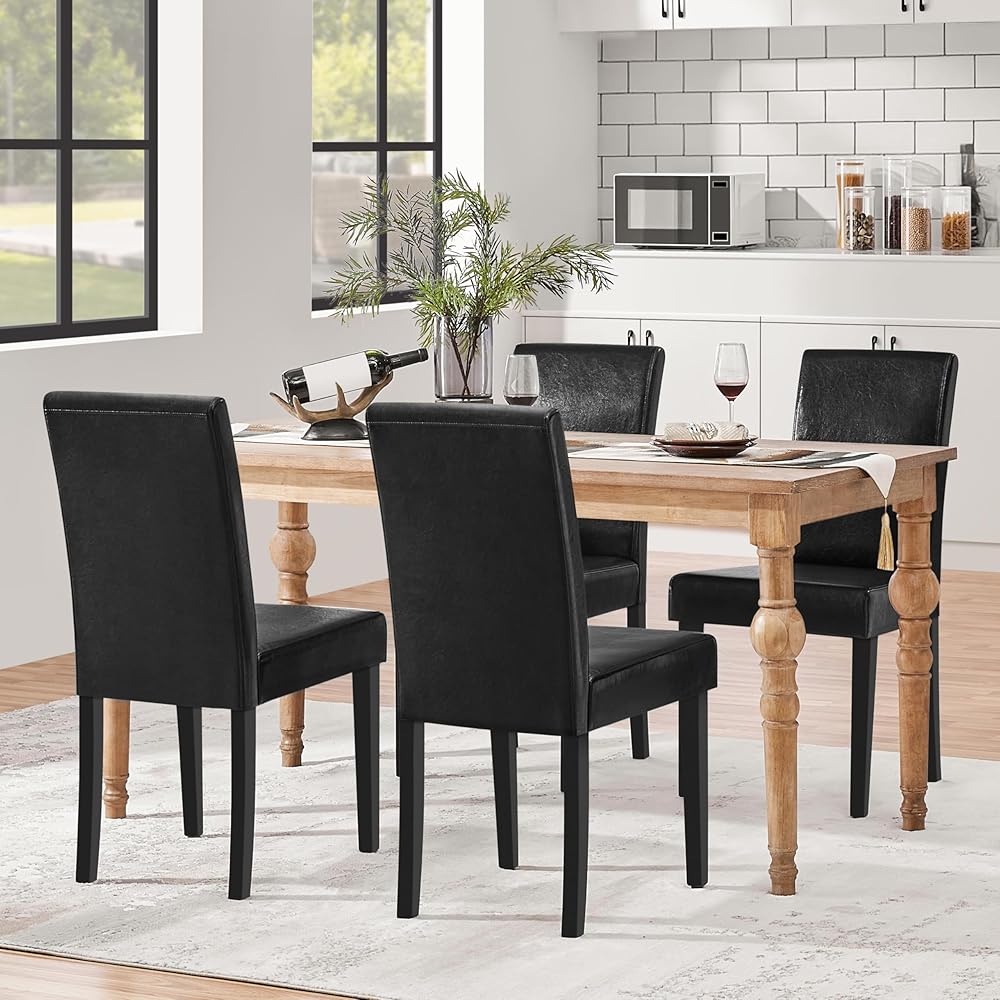 - Yaheetech Dining Chairs Set of 4 PU Leather Upholstered Parsons Dining Chairs with Solid Wood Legs for Kitchen/Living Room/Restaurant, Modern Style, Black - Chairs