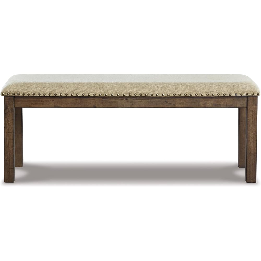 - Signature Design by Ashley Moriville Casual Rustic Upholstered Dining Bench, Grey & Brown - Table Benches