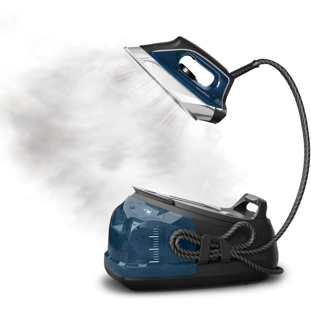 Rowenta, Iron, Stainless Steel Soleplate Professional Steam Station for Clothes, 1.1L Removable Tank, Fast Heat Up, 1800 Watts, Blue Clothes Iron, DG8624