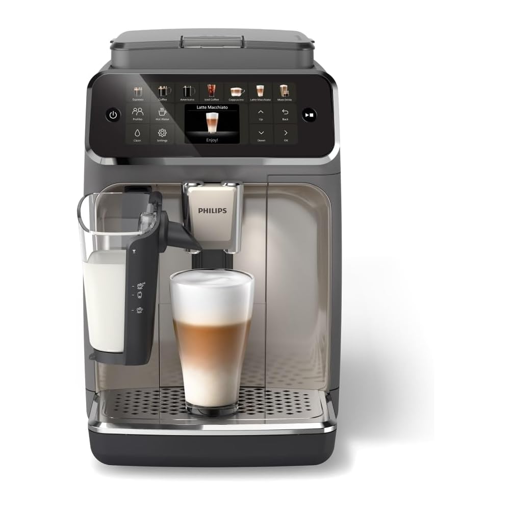 Philips 4400 Series Fully Automatic Espresso Machine – 12 Hot & Iced Coffees, Quick-to-Clean LatteGo Milk System, SilentBrew, QuickStart, Ceramic Grinder, Black Chrome (EP4444/90): Home & Kitchen