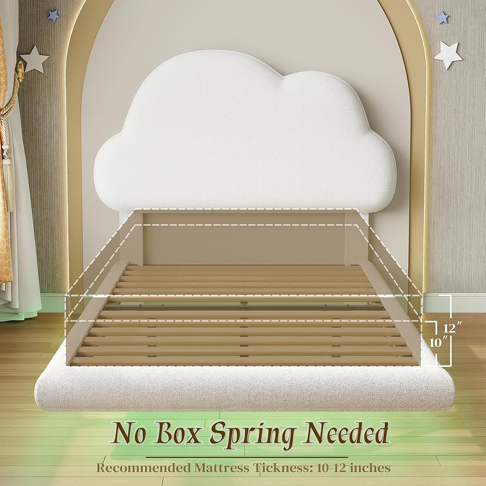 LIKIMIO Twin Bed Frames with LED Light, Floating Bed Frame with Upholstered Headboard, Solid Wooden Slats Support, No Box Spring Needed, White : Home & Kitchen