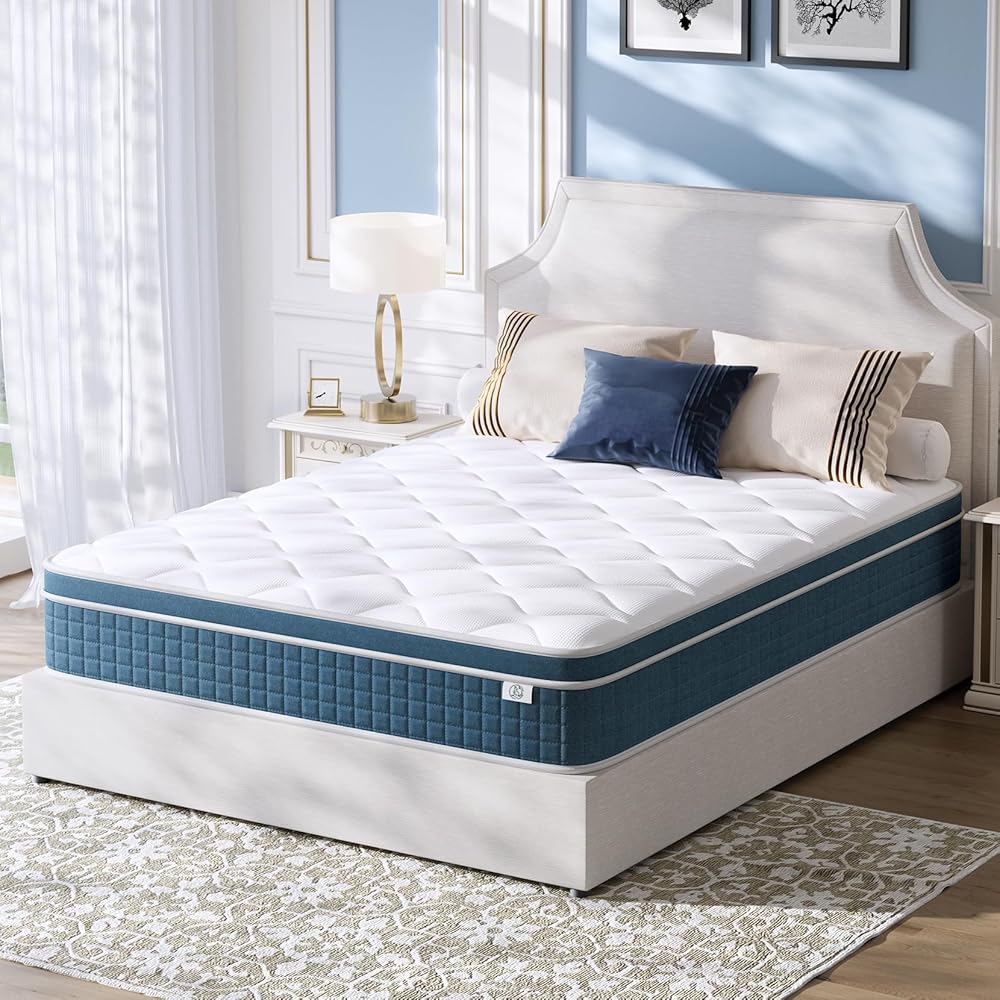 koorlian Queen Mattress 10 Inch, Hybrid Queen Bed Mattress with Individual Pocket Springs and Pressure-Relieving Memory Foam, Breathable, Medium Firm Mattress in a Box Queen Size 80