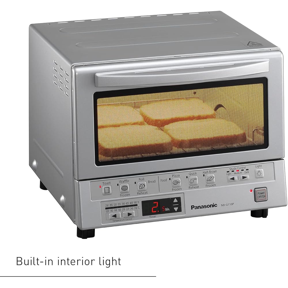 Panasonic FlashXpress Toaster Oven Countertop, 4-Slice Compact Size with Double Infrared Heating, 6 Auto Cook Options and Precise Temperature Control, 1300W - NB-G110P (Silver): Home & Kitchen