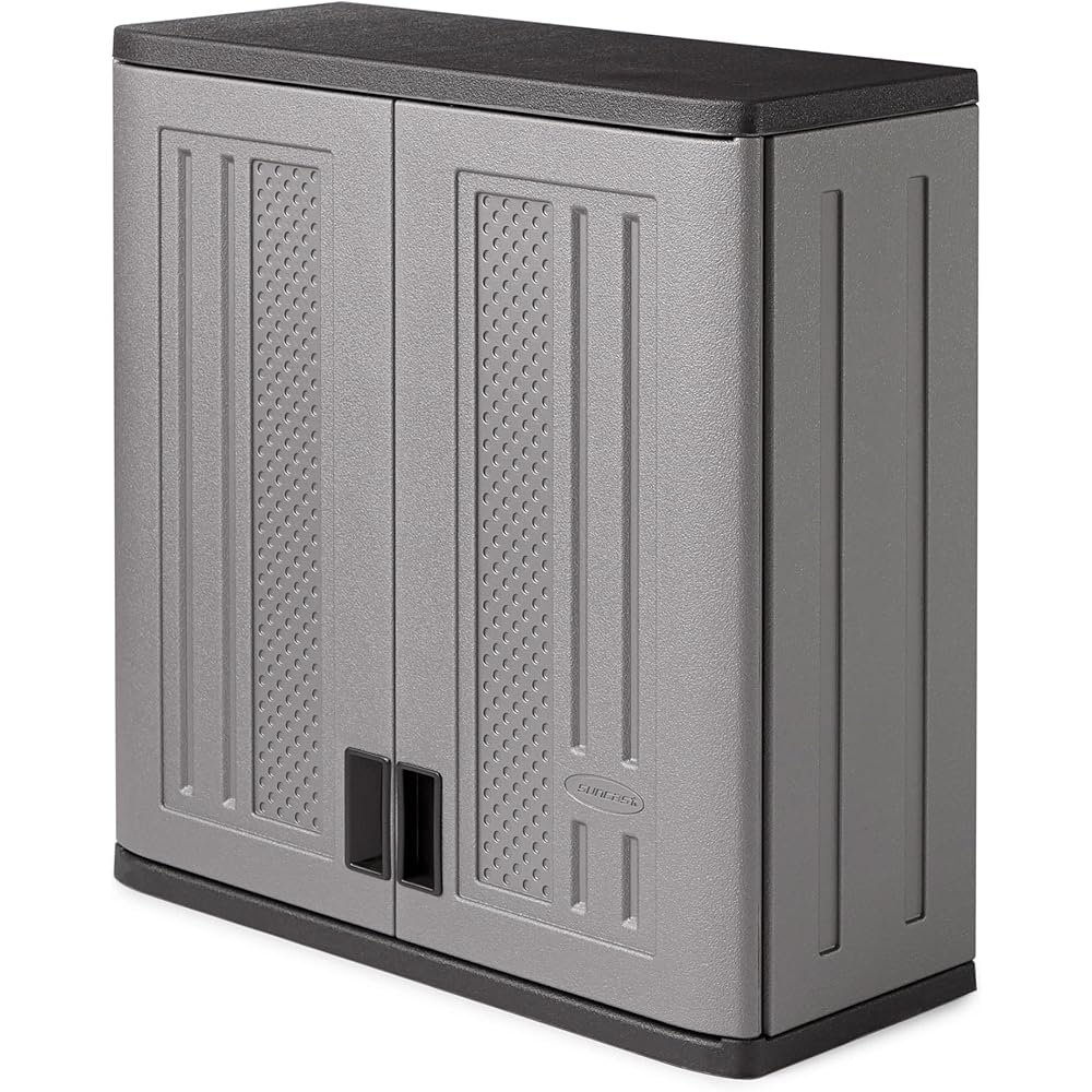 Suncast 4 Cubic Feet Resin Single Shelf Garage Wall Storage Cabinet, Platinum -