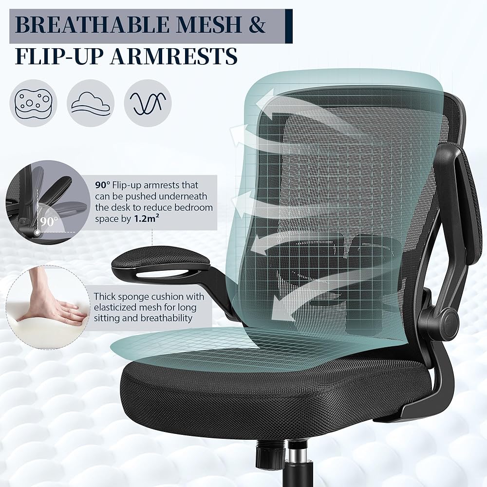 FelixKing Office Chair, Ergonomic Desk Chair with Adjustable Height and Lumbar Support Swivel Lumbar Support Desk Computer Chair with Flip up Armrests for Conference Room (Black) : Home & Kitchen