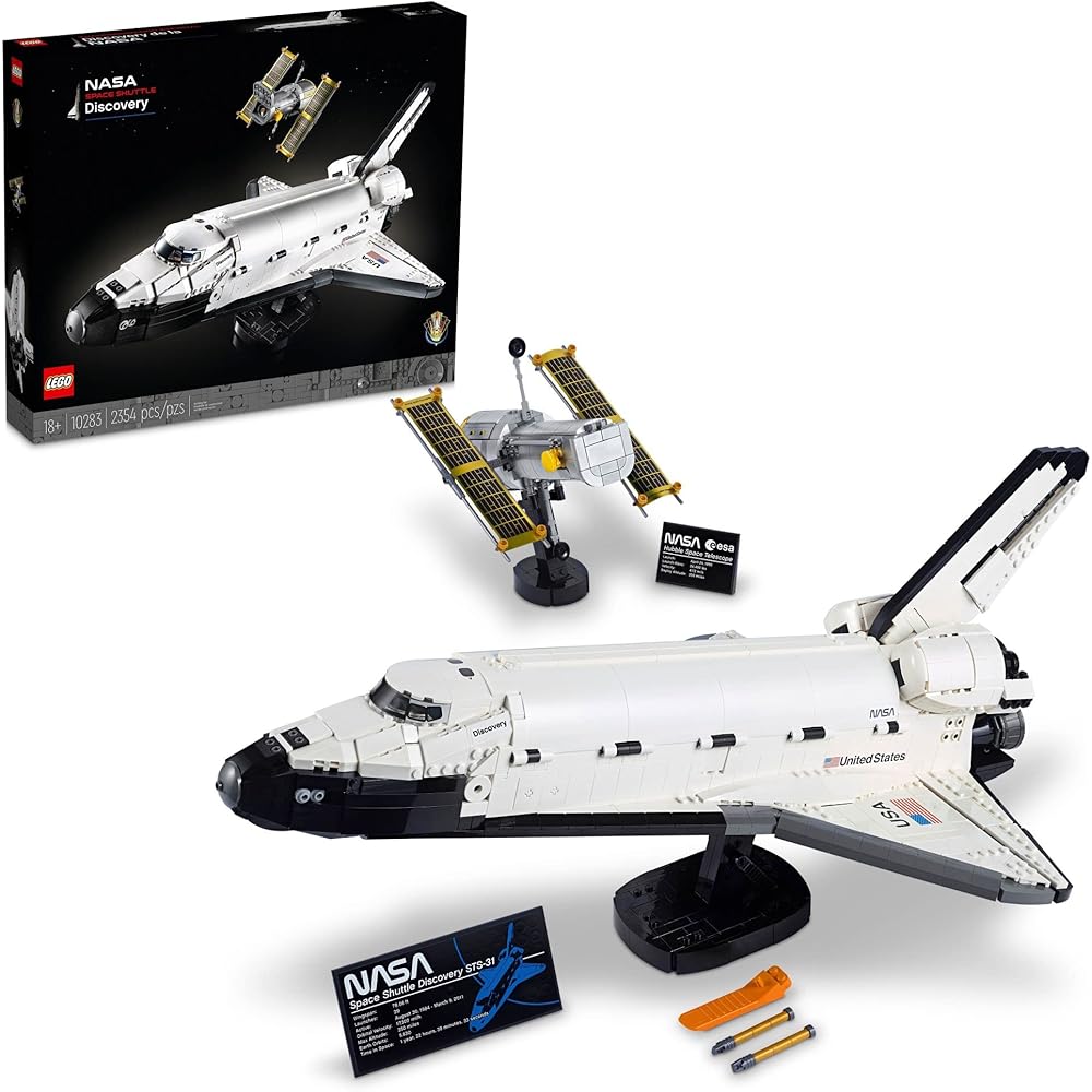 LEGO Icons NASA Space Shuttle Discovery 10283 Model Building Set - Spaceship Collection with Hubble Telescope, Detailed Display for Home or Office Decor, Gift Idea for Adults : Toys & Games