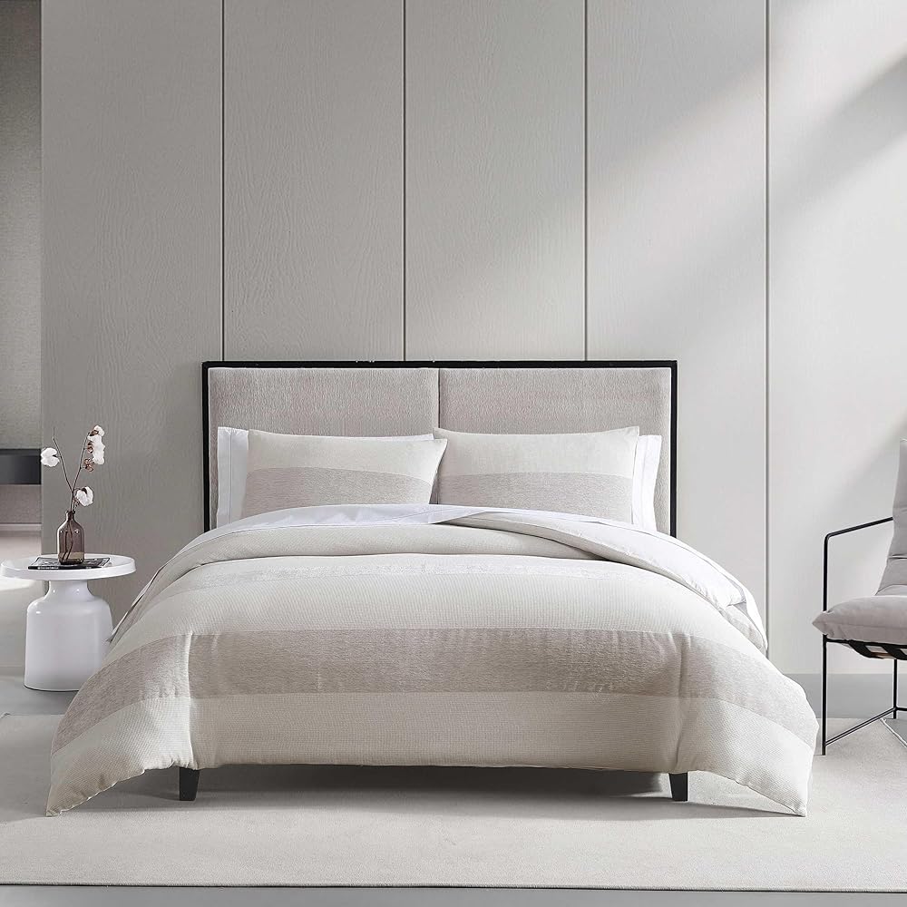 Vera Wang - King Comforter Set, Premium Cotton Bedding Set with Matching Shams, Chic Room Essentials, Oeko-Tex Certified (Chenille Waffle Stripe Beige, King) : Home & Kitchen