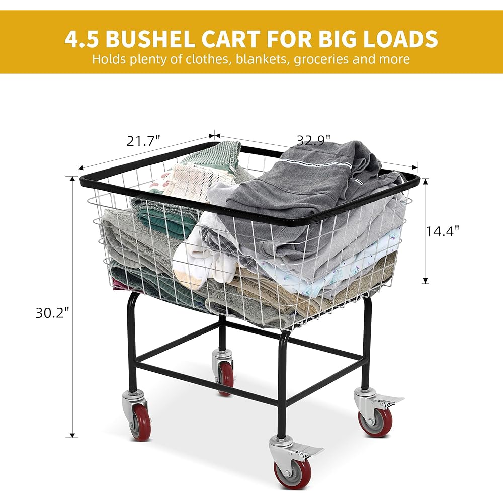 DWVO 4.5 Bushel Wire Laundry Cart with Wheels, Rolling Laundry Basket with Smooth Wheels, Metal Commercial Wire Laundries Basket Cart, Heavy-Duty Large Steel Bin for Clothes Storage & Organization : Home & Kitchen