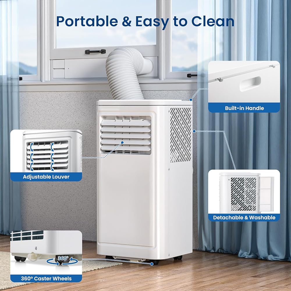ZAFRO Portable Air Conditioners, 10000 BTU, 3 in 1 Portable AC Unit with Window Kits, Fan & Dehumidifier Modes, Cools up to 450 Sq.Ft, LED Display/Remote Control, 24H Timer for Living Room, Bedroom : Home & Kitchen