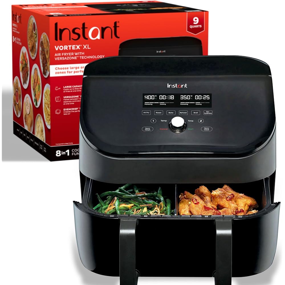 Instant Pot VersaZone 9QT Air Fryer,8-in-1 Functions with EvenCrisp Technology, Crisps,Broils, Bakes,Roasts, Dehydrates,Reheats at Same or Different Temperature, from the Makers of Instant Pot, Black : Home & Kitchen