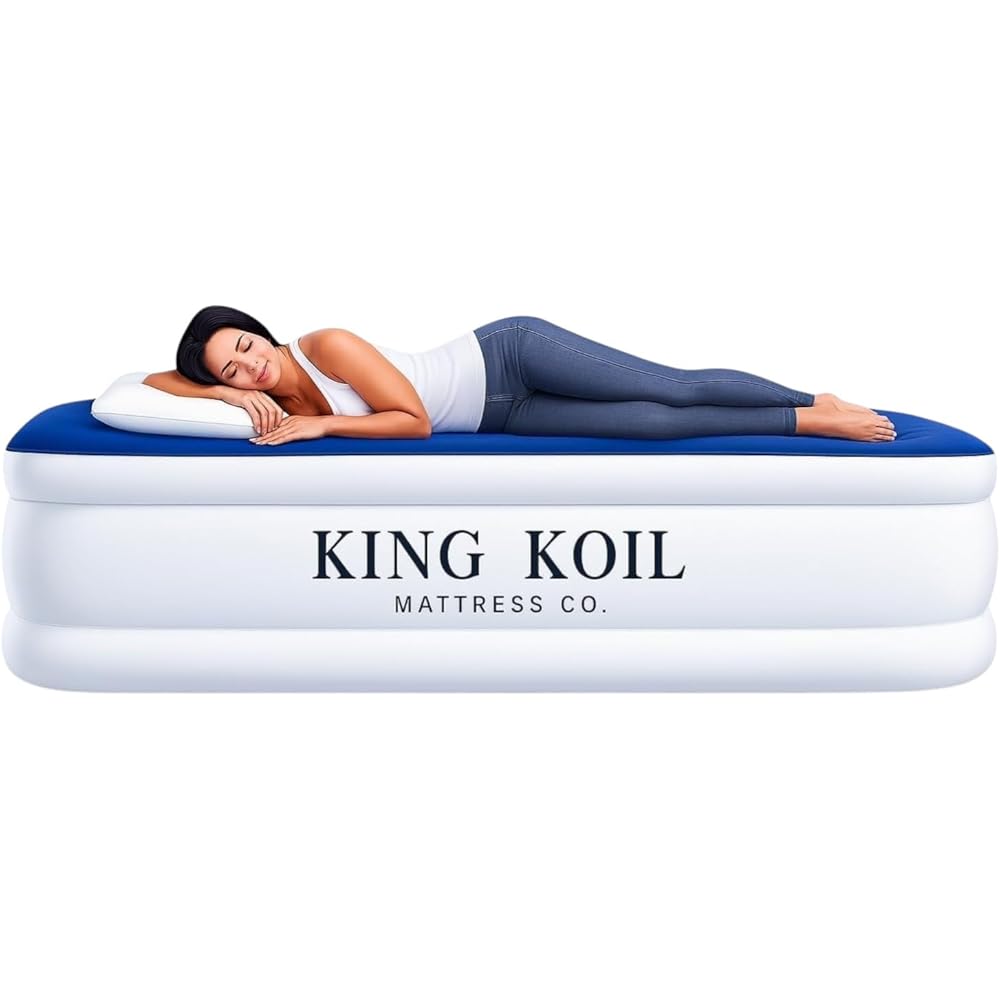 King Koil Luxury Twin Air Mattress with Built-in High Speed Pump for Camping, Home & Guests - Twin Size Double High Airbed Luxury Inflatable Blow Up Mattress Waterproof (1-Year Manufacturer Warranty) : Home & Kitchen