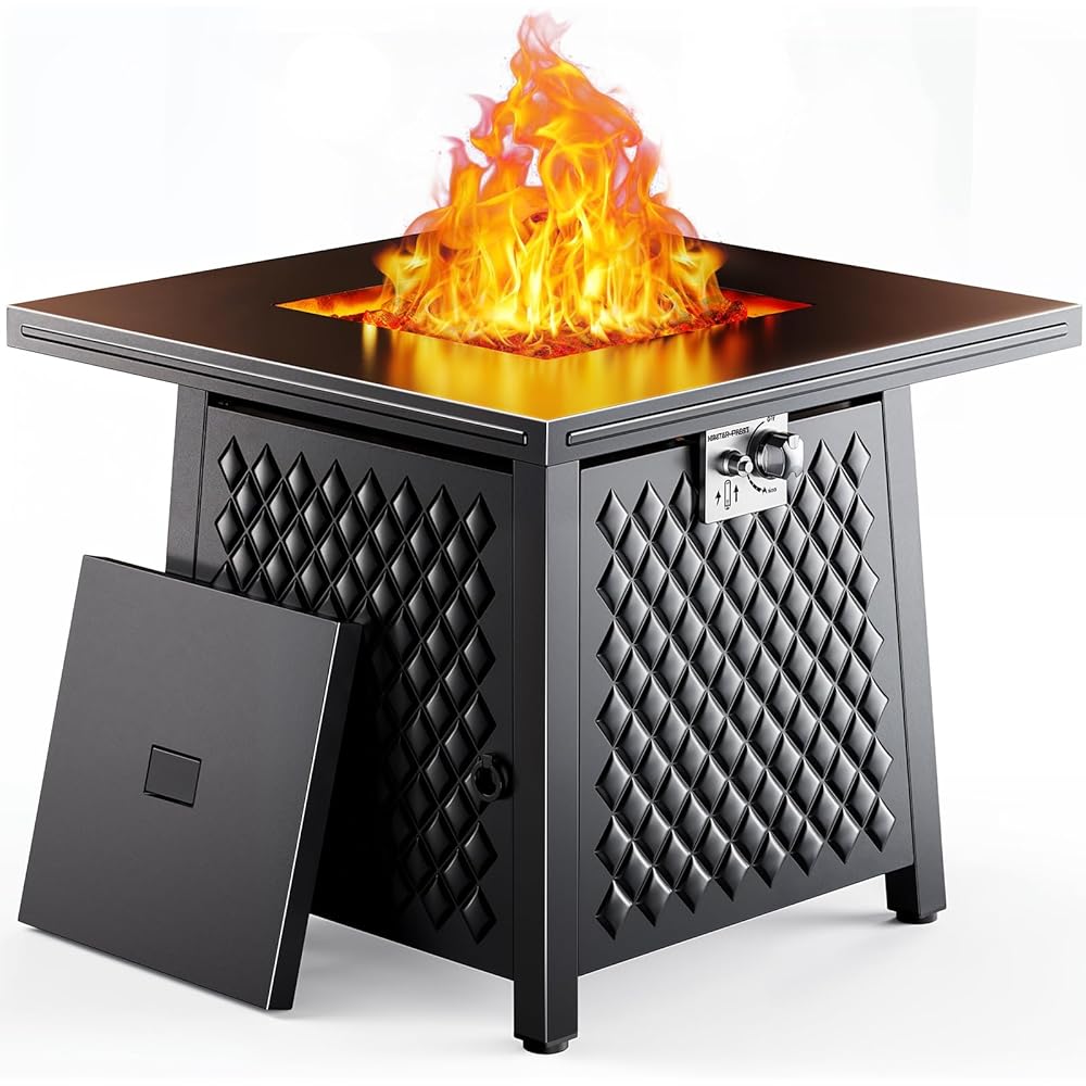 Ciays 32 Inch Propane Fire Pits,50,000 BTU Gas Fire Pit Table for Outsides with Steel Lid and Lava Rock, 2-in-1 Square Fire Table for Gatherings Parties on Patio Deck Garden Backyard, Black : Patio, Lawn & Garden