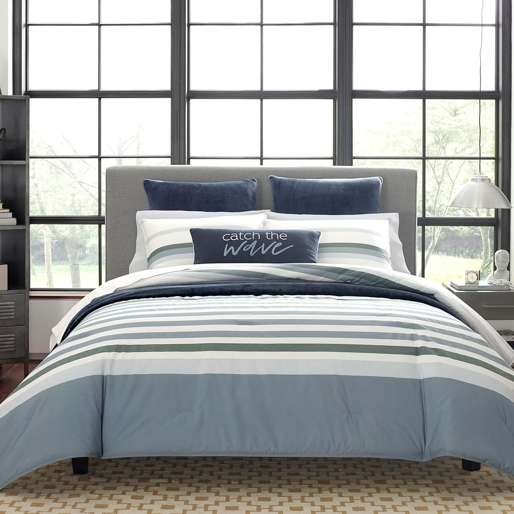 Nautica - Twin Comforter Set, Cotton Reversible Bedding with Matching Sham, Home Decor for All Seasons, Dorm Room Essentials (Lansier Grey, Twin/Twin XL) : Home & Kitchen